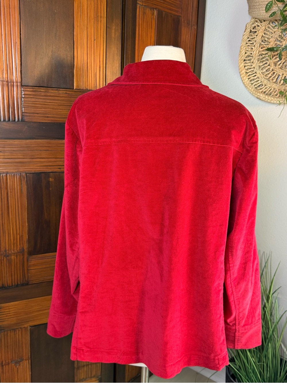 Talbots Woman Rich Red Velour Button Front Jacket Stretch Plus Size 18W Holiday - Picture 4 of 10